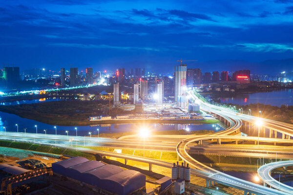 Overpass of the light trails, beautiful curves.