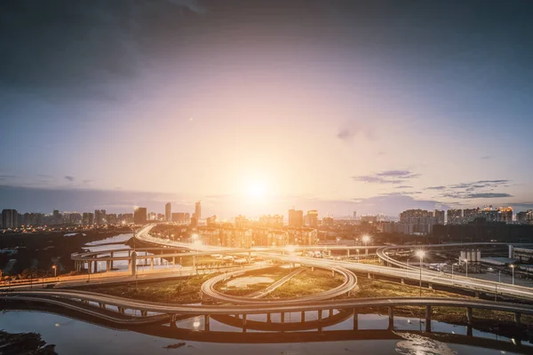 Shanghai interchange overpass and elevated road in nightfall — Stock Photo, Image