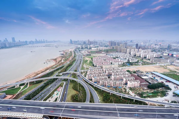 Shanghai interchange overpass and elevated road in nightfall — Stock Photo, Image