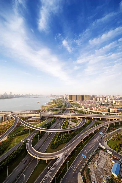 City highway interchange in shanghai on traffic rush hour — Stock Photo, Image