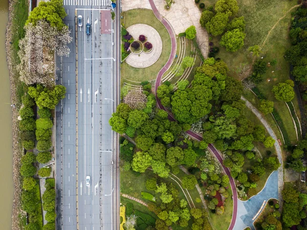 Luchtfoto Van Weg Bij Het Meer — Stockfoto