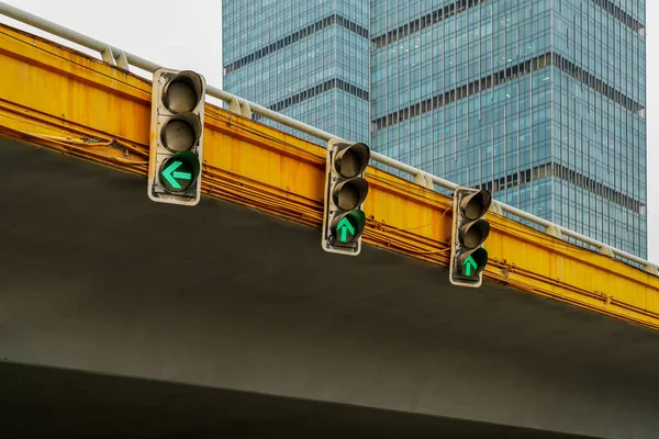 Green traffic light, big city traffic