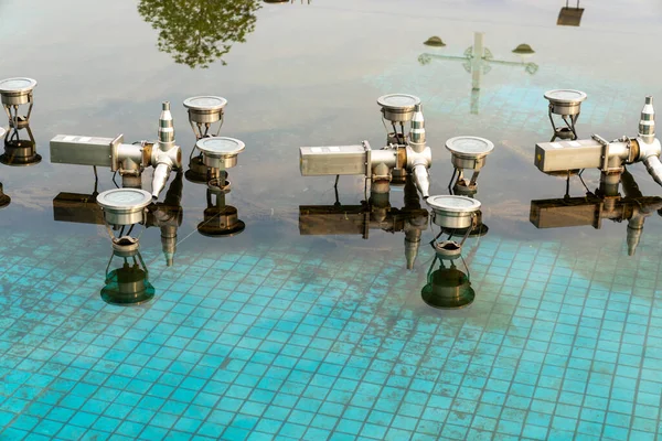 Pipe System Lights Empty Fountain — Stock Photo, Image