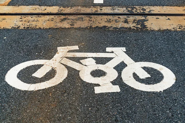 Σύμβολο Μιας Λωρίδας Ποδηλάτου Στο Δρόμο — Φωτογραφία Αρχείου