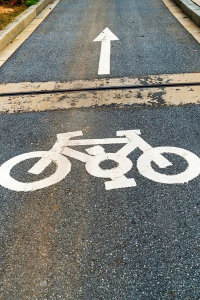 Das Symbol Eines Fahrradstreifens Auf Der Straße — Stockfoto