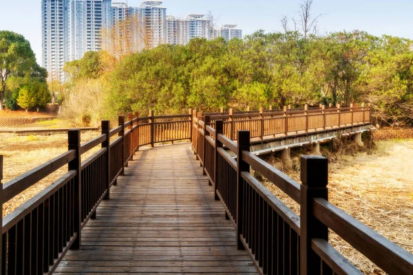 Puente Madera Sobre Pequeño Río Parque Ciudad —  Fotos de Stock