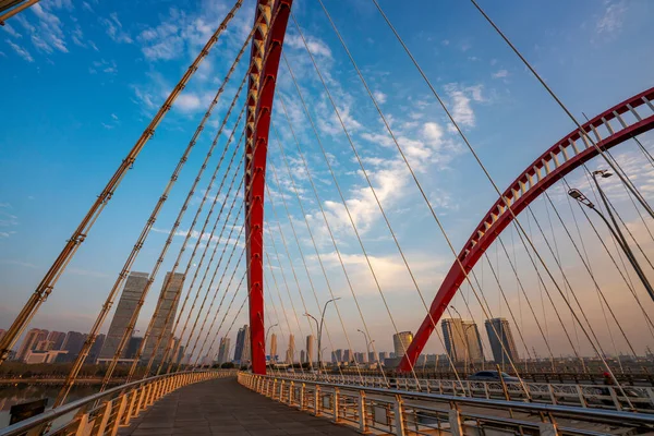 Cable Quedó Puente Atardecer — Foto de Stock