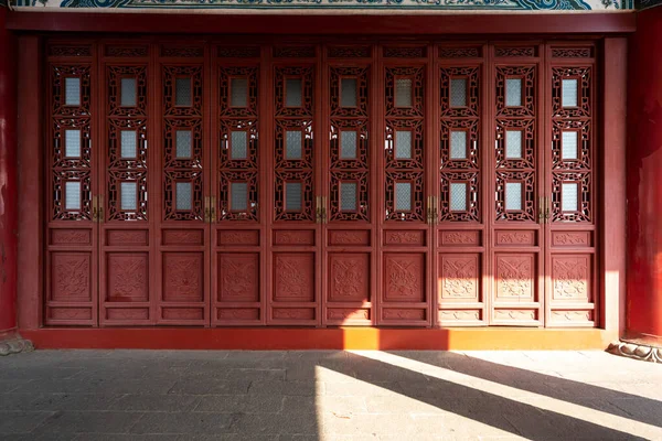 Porte Portail Bois Rouge Ancienne Architecture Chinoise Jardin — Photo
