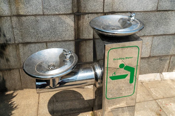 Public Free Drinking Fountain Tap Made Stell Modern Design — стоковое фото