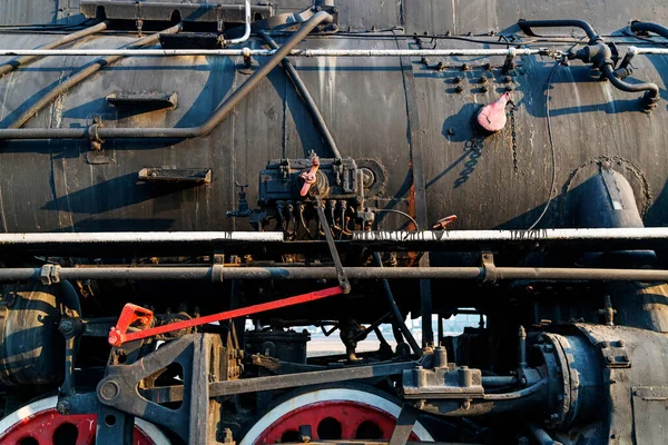 Stary Pociąg Silnikiem Parowym Zbliżenie Części — Zdjęcie stockowe