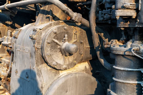 Eski Buhar Makinesi Treni Yakın Plan Parçaları — Stok fotoğraf