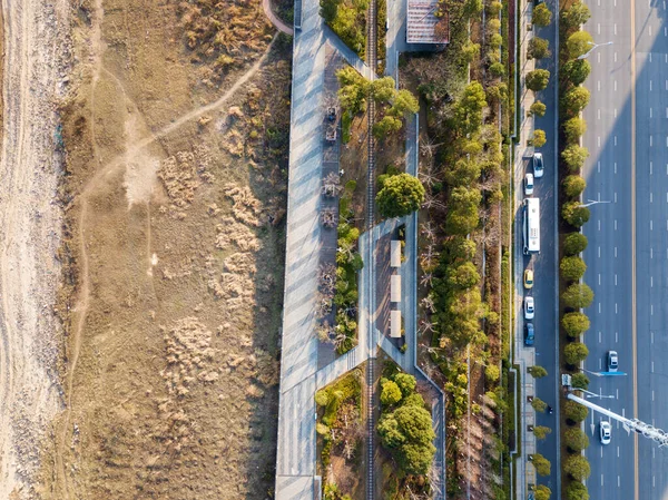 Luchtfotografie Vogelperspectief Van City Viaduct Brug Straatbeeld Landschap — Stockfoto