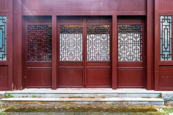 Porte Portail Bois Rouge Ancienne Architecture Chinoise Jardin — Photo
