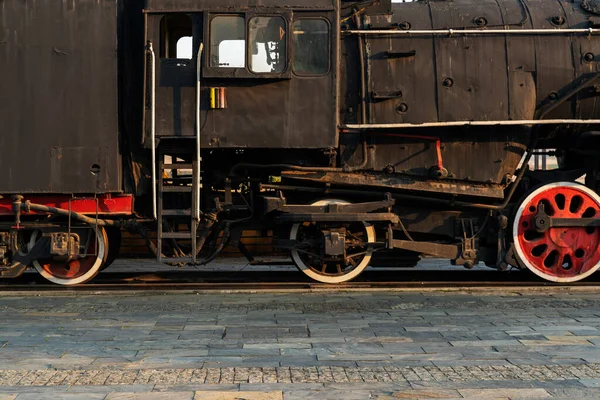 Stary Pociąg Silnikiem Parowym Zbliżenie Części — Zdjęcie stockowe