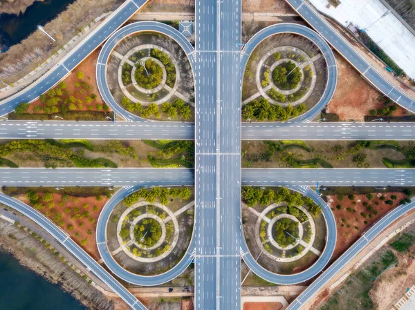 Transporte Cruce Tráfico Carretera Con Movimiento Del Vehículo Vista Aérea —  Fotos de Stock