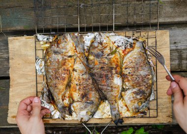 Bir barbekü ızgara ızgara dorado balık