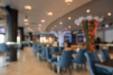 Restoran iç için arka plan bulanıklık. Kahve dükkanı veya kafe restoran ile soyut bokeh ışık görüntü arka plan bulanıklık