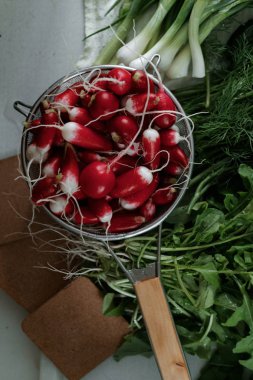 Taze turp ve yeşil masada