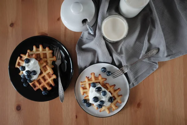 Vafă Vieneză Înghețată Afine Vedere Sus Conceptul Mic Dejun — Fotografie, imagine de stoc