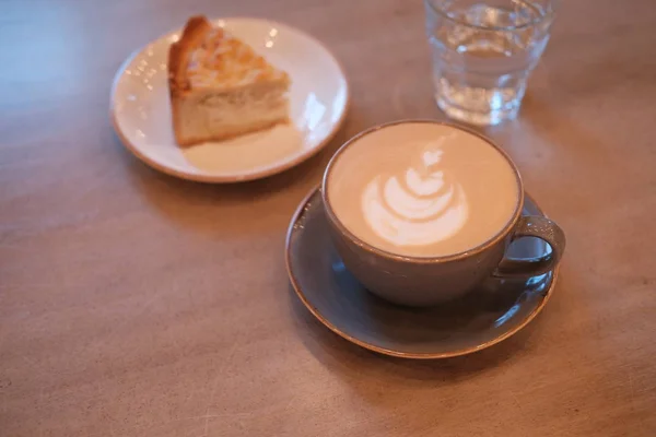 Cup Cappuccino Coffee Dessert Wooden Table Coffee Shop — Stock Photo, Image