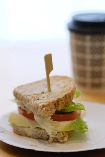 Bocadillo Con Verduras Queso Plato Blanco — Foto de Stock