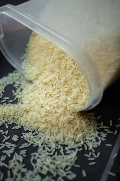 Bowl Raw Long White Rice Close View — Stock Photo, Image