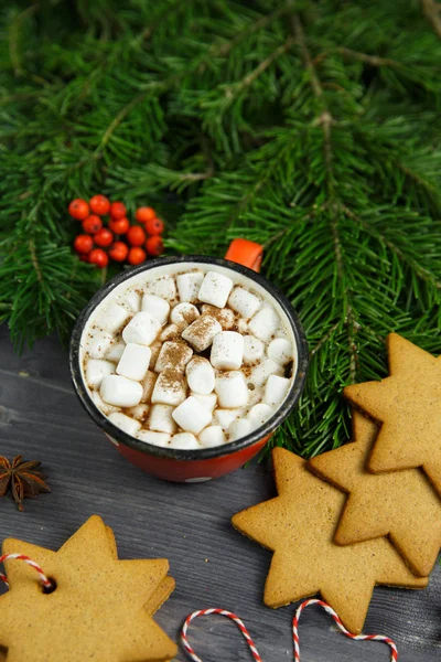 Tasse Mit Eibisch Lebkuchen Und Gewürzen Auf Dem Tisch Mit — Stockfoto