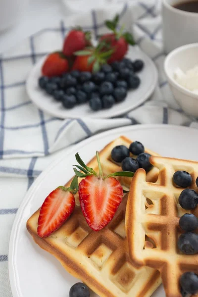 Waffles Served Berries Bed — Stock Photo, Image