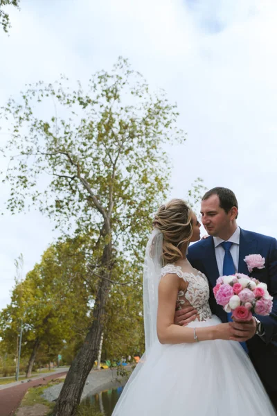 Pretty Bride Groom Posing Park — Stock Photo, Image