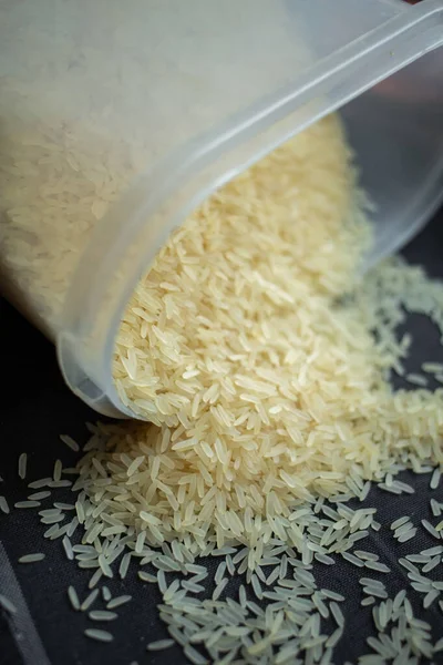 Bowl Scattered Rice Dark Table Background — Stock Photo, Image