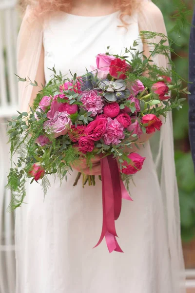 Růžová Svatební Kytice Zblízka Pohled — Stock fotografie