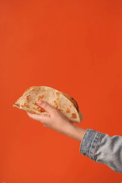 Handgreep Taco Close Zicht — Stockfoto