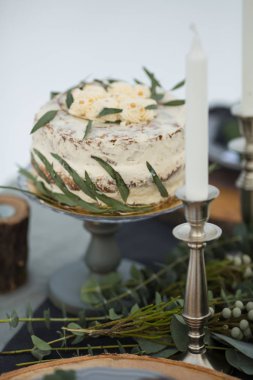 Güzel düğün pastasının yakın plan görüntüsü 