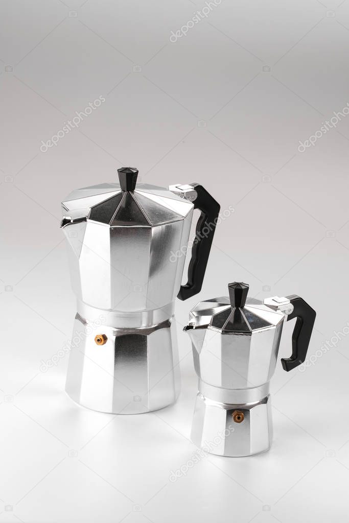 geyser coffee machines on white background 