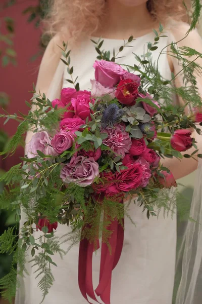 Bouquet Sposa Rosa Vista Vicino — Foto Stock