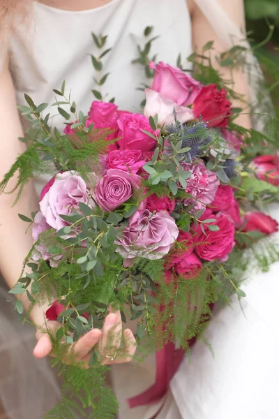 Różowy Ślubny Bukiet Bliska Widok — Zdjęcie stockowe