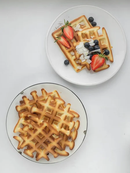 Viennese Waffles Ice Cream Blueberries — Stock Photo, Image