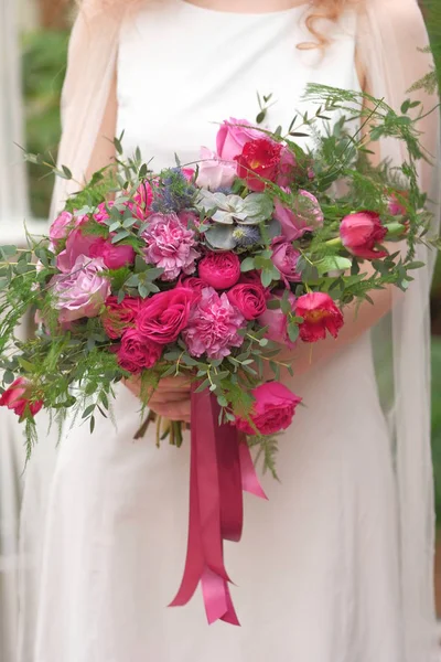 Bouquet Sposa Rosa Vista Vicino — Foto Stock