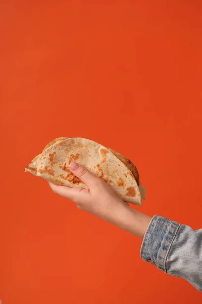 Handgreep Taco Close Zicht — Stockfoto