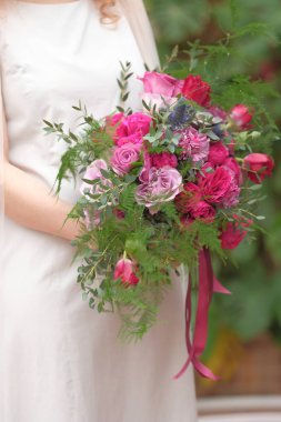 Pembe düğün buketi yakın çekim görüntüsü