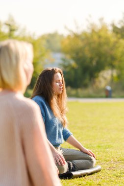 Bir grup genç parkta meditasyon yapıyor.. 