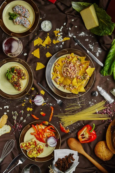 Mezcla comida mexicana fondo colorido México — Foto de Stock