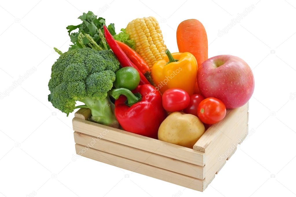 Fresh vegetable mixed  in the box wood.