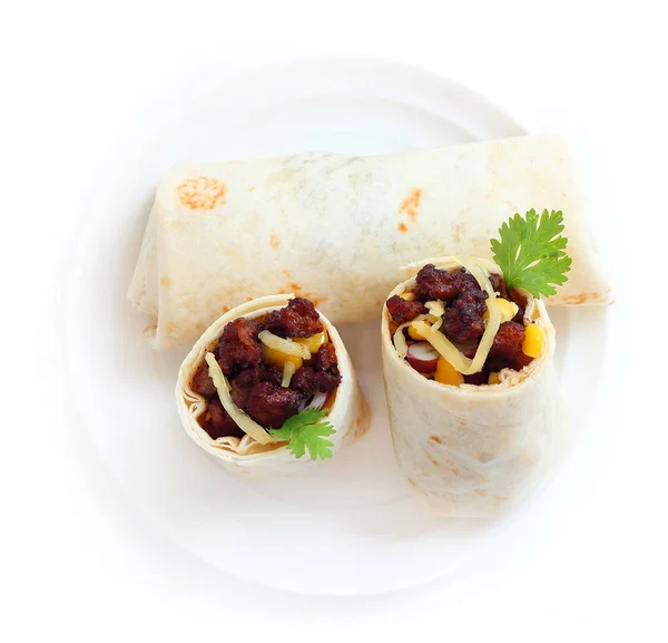 Mexican Fast Food Burritos Wraps Minced Meat — Stock Photo, Image