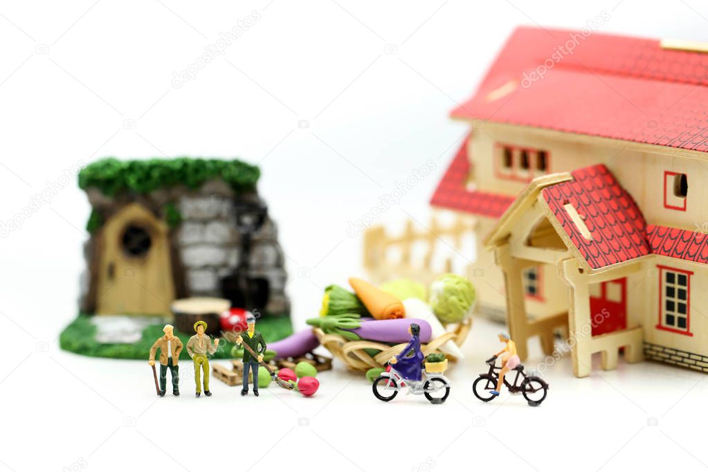 Miniature people : Farmer gardener in action with market,Farm Lo