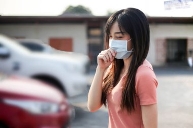 Beautiful asia  Woman suffer from sick and wearing face mask  pr