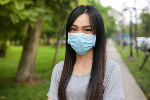 Asian Woman Wearing Face Protection Virus Mask Healthcare Sickness Prevention — Stock Photo, Image