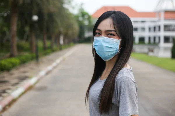 Asian Woman Wearing Face Protection Virus Mask Healthcare Sickness Prevention — Stock Photo, Image