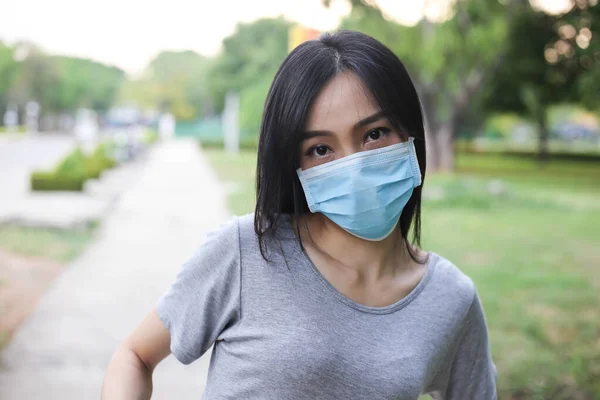 Asian Woman Wearing Face Protection Virus Mask Healthcare Sickness Prevention — Stock Photo, Image