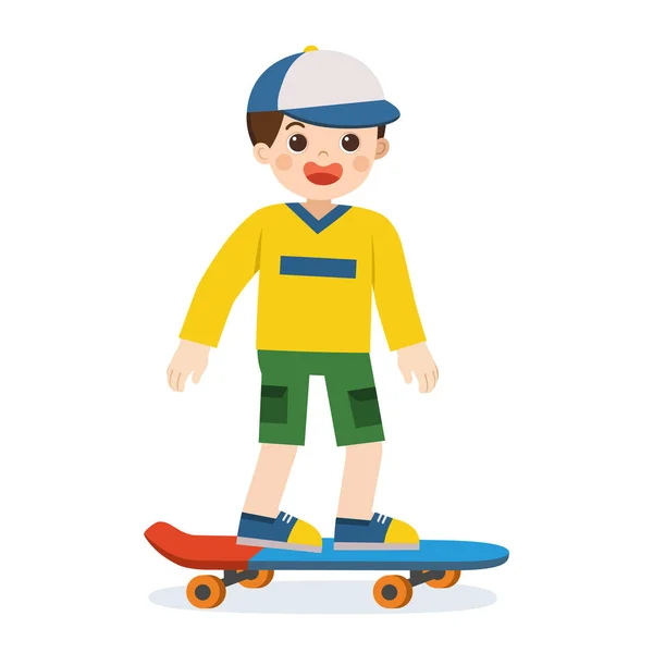 Joyeux garçon souriant patinant sur skateboard . — Image vectorielle